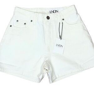 LNDN Women’s White/Natural High Rise Denim Shorts Size